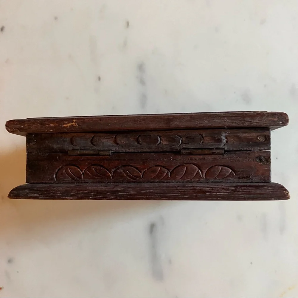 Vintage Southeast Asia Carved Wooden Trinket Box w/ Peacock Design 4 1/2